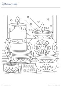 Diwali Diyas Colouring Sheet