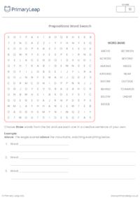 Prepositions Word Search