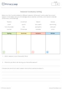 Seasonal Vocabulary Sorting